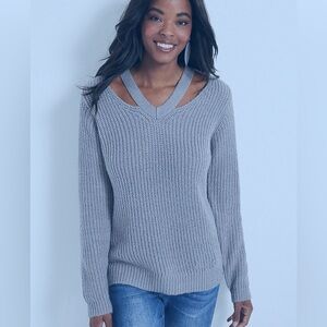Maurices Women's V-Neck Cut Out Sweater in Gray